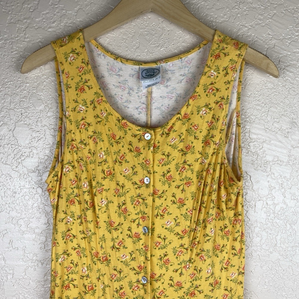 Vtg Laura Ashley 10 Floral Tank Dress Fit Flare MIDI Prairie Yellow button down - Picture 2 of 7